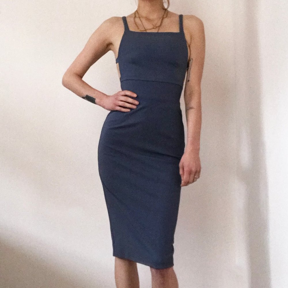 Talulah form fitting strappy backless apron dress